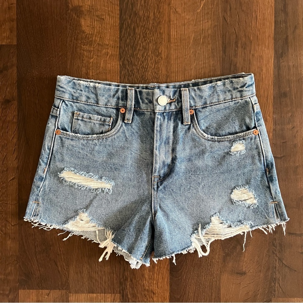 Blank NYC Light Wash Distressed Denim Shorts